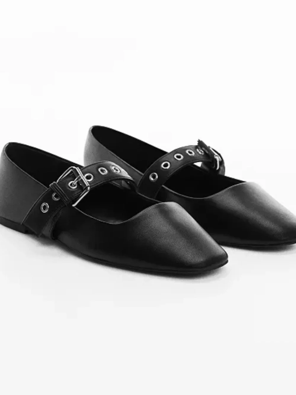 Mango Black Mary Jane Flats with Grommet Strap